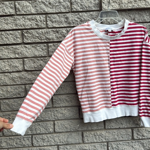 Evereve Red and Pink Rose Tyla Striped Pullover Sweatshirt XS Oversized Boxy - Picture 4 of 7